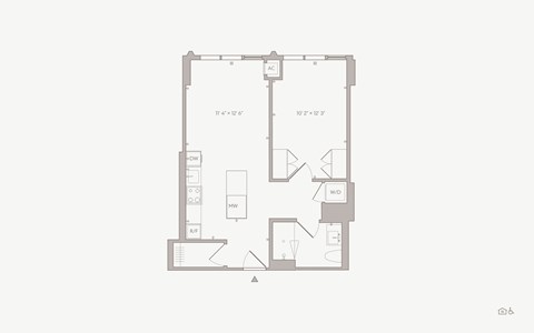 Floor plan for 1 bed, 1 bath